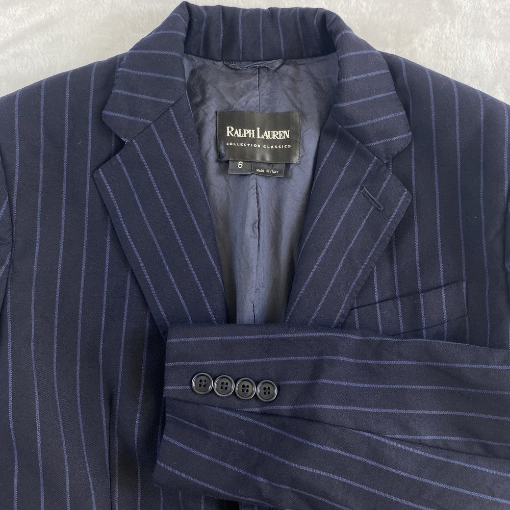 Vintage 1990s Ralph Lauren Collection Classics Sz 6 Blue Striped‎ Wool SEE NOTES